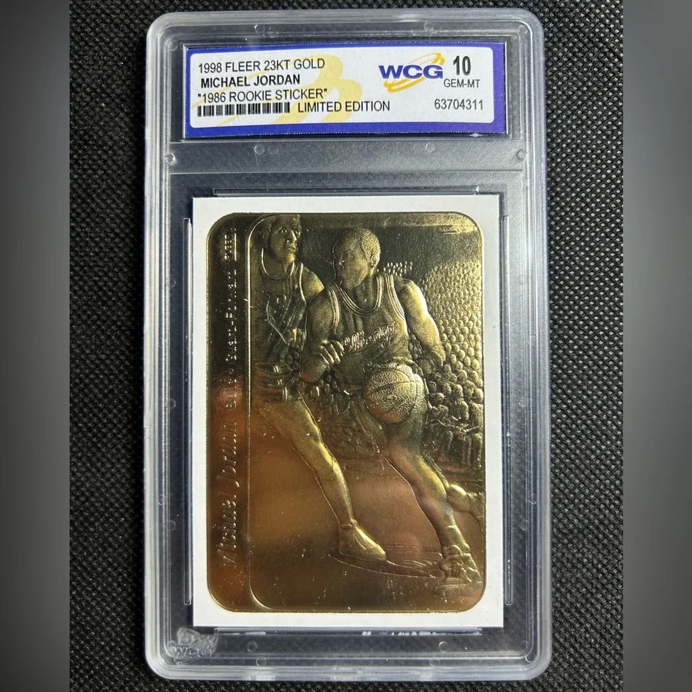 1998 Fleer 23k Gold Michael Jordan (1986 Rc Rookie Sticker) Limited Wcg 10 - Picture 1 of 2